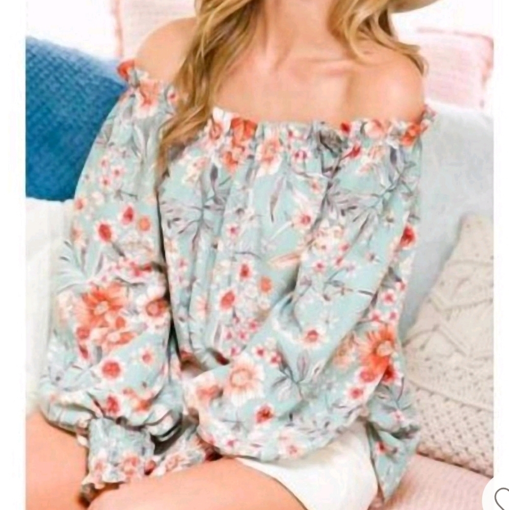 SALE--Vine And Love Floral Off-Shoulder Top
